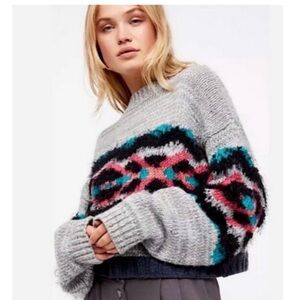 Free People I Heart You Cropped Southwest Sweater